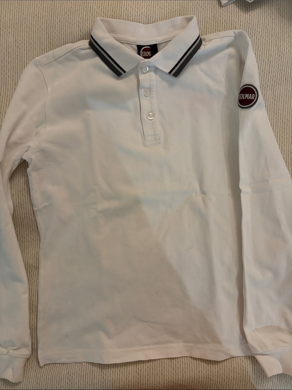 COLMAR White Long-Sleeve Polo with Black-Trim Collar